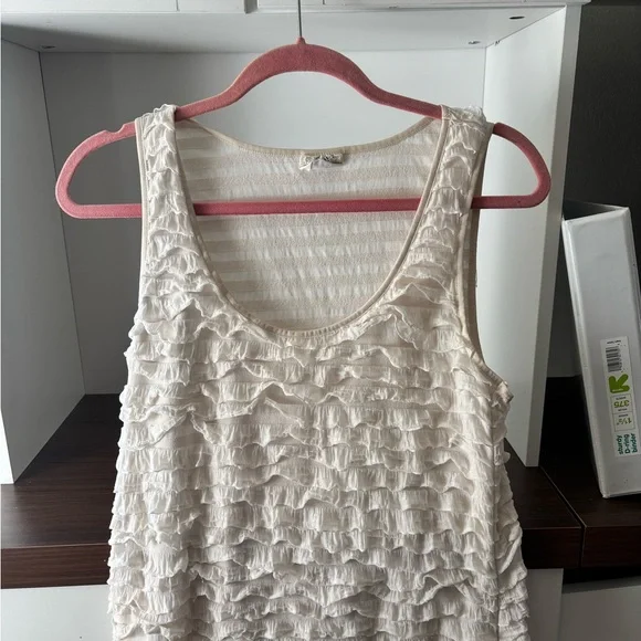 Women's Cream Ruffled Sleeveless dress - Picture 2 of 4